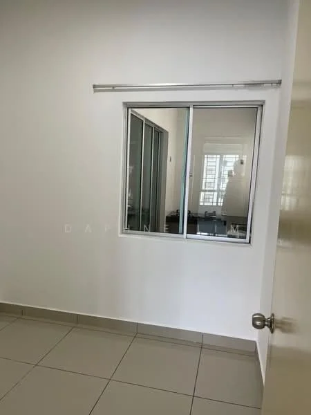 Room features: white painted walls, tile flooring, window with sliding glass, mirror sliding door wardrobe, neutral decor; style: modern.