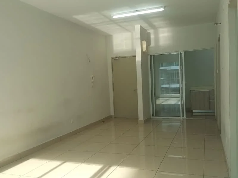 Room features: white painted walls, glossy ceramic tile flooring, recessed ceiling lights, sliding glass door, door leading to another room, natural light from windows, neutral color palette, open layout; style: modern.
