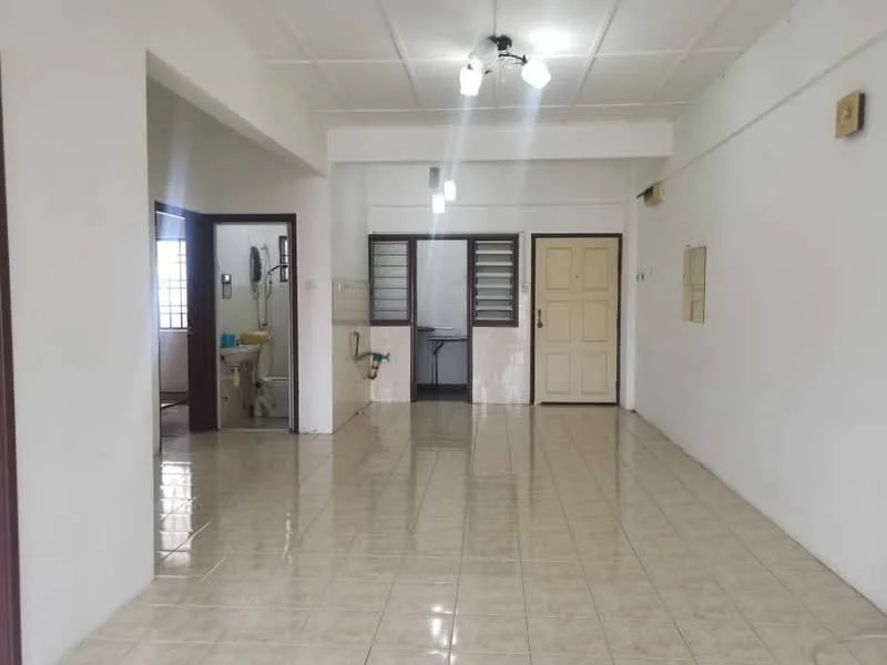 Room features: white painted walls, glossy ceramic tile flooring, ceiling with recessed lighting, multiple doorways, large windows, neutral color scheme, open layout, no visible furniture; style: modern.