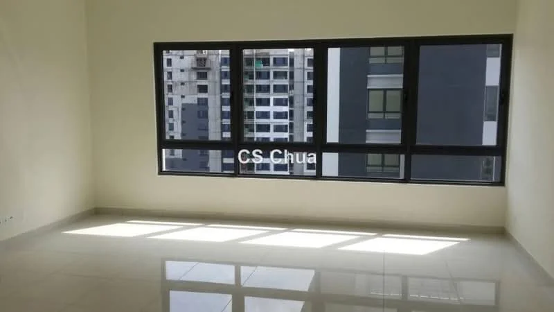 Room features: white painted walls, polished ceramic tile flooring, floor-to-ceiling windows, city view, natural light from windows; style: modern; view: city.