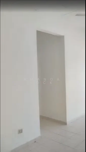 Room features: white painted walls, tile flooring, doorway, neutral color scheme, no visible furniture or decor; style: minimalist.