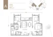 Floor plan: 3-bedroom 2-bathroom unit; features: open-plan kitchen-dining-living, master bedroom with ensuite bathroom, balcony off living room, utility room, central foyer, 2 car porch, 1,200 sqft built-up.