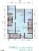 Floor plan: 3-bedroom 2-bathroom unit; features: open-plan kitchen-dining-living, master bedroom with ensuite bathroom, bedroom 2 with shared bathroom, utility room, balcony off living room, central foyer, 1 car porch, laundry area.