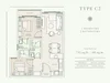 Floor plan: 2-bedroom 2-bathroom unit; features: open-plan kitchen-dining-living, master bedroom with ensuite bathroom, bedroom 2 with shared bathroom, balcony off living room, utility room, laundry area, central foyer.