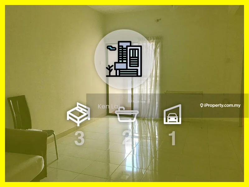 Room features: cream painted walls, glossy tile flooring, large window with sheer curtains, ceiling light fixture, 1 wall-mounted air conditioning unit, open space layout; style: modern.