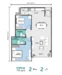 Floor plan: 2-bedroom 2-bathroom unit; features: open-plan kitchen-dining-living, master bedroom with ensuite bathroom, bedroom 2 with shared bathroom, utility room, central foyer, balcony off living room, 1 car porch.