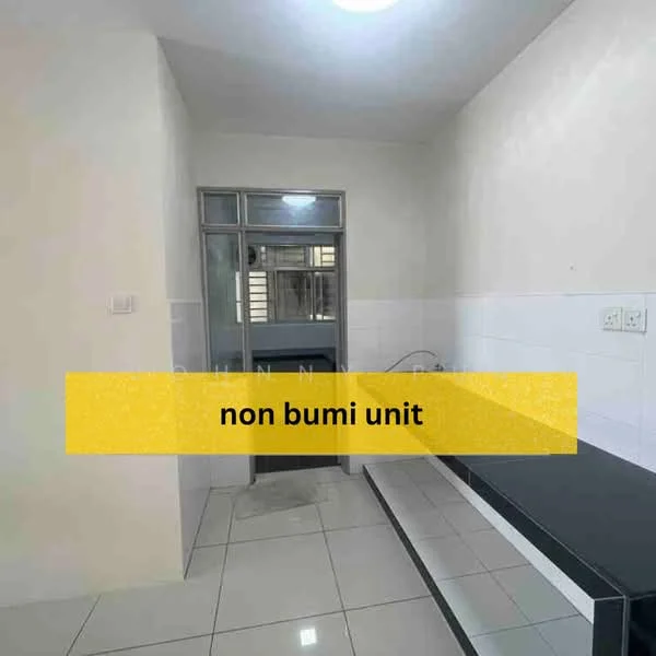 Kitchen features: white tiled walls, grey tiled flooring, single-bowl stainless-steel sink, chrome pull-down faucet, black countertop, window with metal frame, open layout, built-in cabinetry; style: modern.