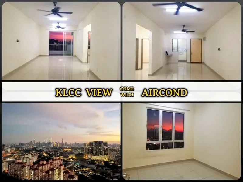Living features: white painted walls, glossy tile flooring, 5-blade ceiling fan, floor-to-ceiling windows, sliding glass door, city view, recessed lighting, neutral color scheme; style: modern; view: city. Room features: white painted walls, glossy tile flooring, 5-blade ceiling fan, neutral color scheme.