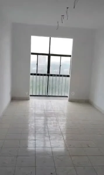 Room features: white painted walls, marble tile flooring, floor-to-ceiling windows, balcony door, unfurnished space, no visible ceiling fixtures, neutral color scheme; style: minimalist.