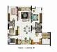 Floor plan: 3-bedroom 2-bathroom unit; features: open-plan kitchen-dining-living, master bedroom with ensuite bathroom, balcony off living room, utility room, central foyer, 2 car porch, all bedrooms with windows, study or 4th bedroom.