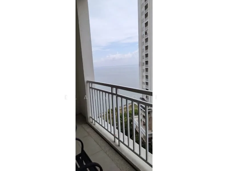 Room features: balcony, metal railing, sea view, concrete flooring; view: sea.
