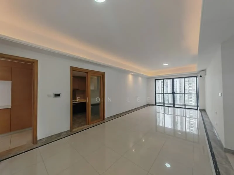 Living features: white painted walls, marble tile flooring, recessed downlights, floor-to-ceiling windows, sliding glass door, crown moulding, open layout, neutral color scheme; style: modern; view: city. Room features: wooden door, glass panel door, built-in cabinetry, neutral color scheme.