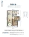 Floor plan: 2-bedroom 1-bathroom unit; features: open-plan kitchen-dining-living, master bedroom with ensuite bathroom, balcony off living room, utility room, laundry area, central foyer.