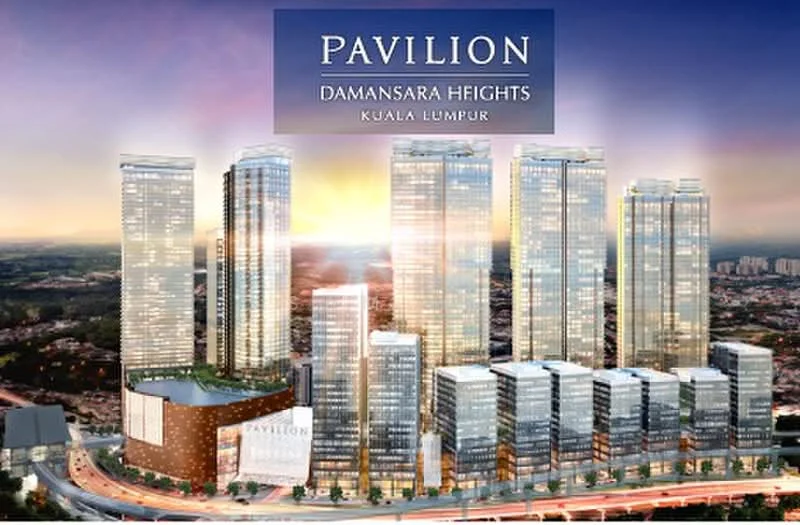 Exterior type: high-rise condominium; features: glass curtain wall, multiple towers, landscaped gardens, outdoor amenities, parking structure, modern architectural design, surrounding urban context, sunset backdrop; style: modern.