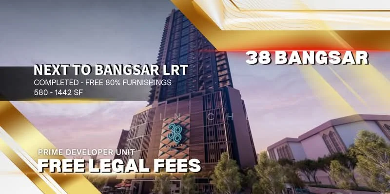 Exterior type: high-rise condominium; features: modern glass facade, prominent signage, landscaped garden, surrounding greenery, multiple storeys, balconies on upper floors, urban context, well-lit exterior, architectural detailing, main entrance visible; style: modern.