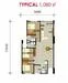 Floor plan: 2-bedroom 2-bathroom unit; features: open-plan kitchen-dining-living, master bedroom with ensuite bathroom, bedroom 2 with shared bathroom, utility room, balcony off living room, central foyer, 1 car porch.