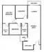 Floor plan: 2-bedroom 1-bathroom unit; features: open-plan kitchen-dining-living, master bedroom with ensuite bathroom, bedroom 2 with shared bathroom, utility room, laundry area, balcony off living room, central foyer.