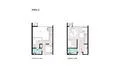 Floor plan: 1-bedroom 1-bathroom unit; features: open-plan kitchen-living area, master bedroom with ensuite bathroom, utility room, balcony off living room, central foyer, 1 car porch, laundry area.
