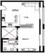 Floor plan: 1-bedroom 1-bathroom unit; features: open-plan kitchen-living, master bedroom with ensuite bathroom, utility room, central foyer.