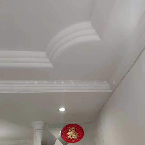 Room features: white painted walls, tray ceiling, crown moulding, recessed downlights.