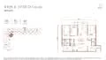 Floor plan: 3-bedroom 2-bathroom unit; features: open-plan kitchen-dining-living, master bedroom with ensuite bathroom, balcony off living room, utility room, laundry area, central foyer, 2 car porch, 1,250 sqft built-up.