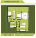 Floor plan: 3-bedroom 2-bathroom unit; features: open-plan kitchen-dining-living, master bedroom with ensuite bathroom, bedroom 2 with shared bathroom, utility room, central foyer, balcony off living room, private yard, 1 car porch.