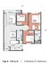 Floor plan: 3-bedroom 2-bathroom unit; features: open-plan kitchen-dining-living, master bedroom with ensuite bathroom, bedroom 2 with shared bathroom, utility room, balcony off living room, central foyer, 2 car porch, 1,200 sqft built-up.
