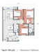 Floor plan: 2-bedroom 1-bathroom unit; features: open-plan kitchen-dining-living, master bedroom with ensuite bathroom, bedroom 2 with shared bathroom, balcony off living room, utility room, laundry area, central foyer.