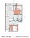 Floor plan: 2-bedroom 2-bathroom unit; features: open-plan kitchen-dining-living, master bedroom with ensuite bathroom, bedroom 2 with shared bathroom, utility room, balcony off living room, central foyer, 1 car porch.