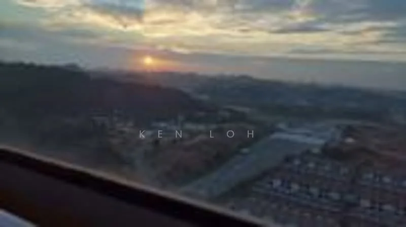 Exterior features: city skyline view, sunset, hills in background, urban landscape, residential area, road visible.