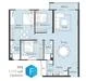 Floor plan: 3-bedroom 2-bathroom unit; features: open-plan kitchen-dining-living, master bedroom with ensuite bathroom, bedroom 2 with shared bathroom, utility room, central foyer, balcony off living room, 2 car porch, 1,200 sqft built-up.