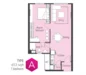 Floor plan: 1-bedroom 1-bathroom unit; features: open-plan kitchen-dining-living, master bedroom with ensuite bathroom, utility room, central foyer.