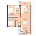 Floor plan: 2-bedroom 2-bathroom unit; features: open-plan kitchen-dining-living, master bedroom with ensuite bathroom, bedroom 2 with shared bathroom, utility room, balcony off living room, central foyer, 1 car porch.
