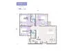 Floor plan: 3-bedroom 2-bathroom unit; features: open-plan kitchen-dining-living, master bedroom with ensuite bathroom, bedroom 2 with shared bathroom, utility room, balcony off living room, central foyer, 1 car porch.
