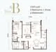 Floor plan: 3-bedroom 2-bathroom unit; features: open-plan kitchen-dining-living, master bedroom with ensuite bathroom, balcony off living room, utility room, central foyer, 2 car porch.