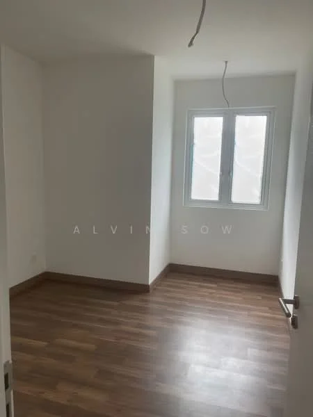 Room features: white painted walls, wooden flooring, single window, no visible lighting fixtures, empty space.