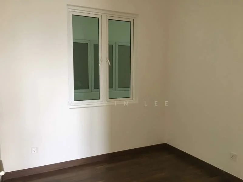Room features: white painted walls, wood flooring, single window, window with white frame.