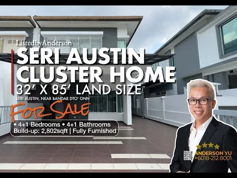 Exterior type: cluster home; features: white painted facade, flat roof, two-storey, manicured lawn, paved driveway, covered car porch, large windows, balcony on upper floor, modern design, surrounded by greenery; style: modern.