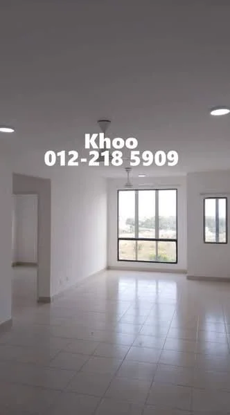 Living features: white painted walls, tile flooring, recessed downlights, large floor-to-ceiling windows, view of greenery, neutral color scheme, open layout, multiple light sources; style: modern; view: garden. Room features: white painted walls, tile flooring, doorway leading to another room.