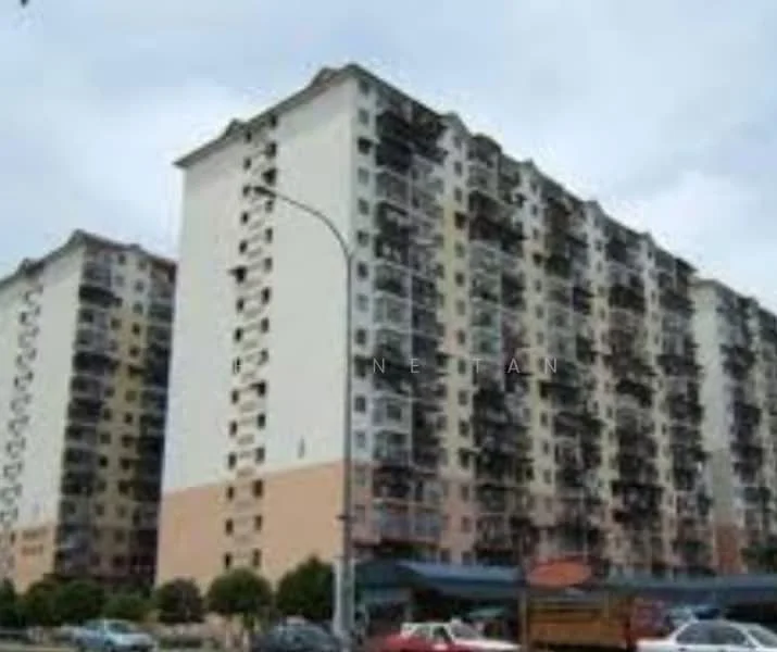 Exterior type: mid-rise condominium; features: white painted facade, cream painted facade, balconies with railings, multiple storeys, parking area visible, surrounded by greenery; style: modern.