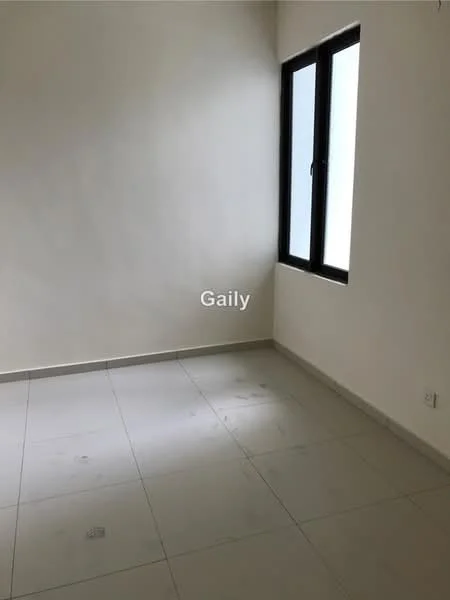 Room features: white painted walls, grey tile flooring, single window, no visible furniture or decor.