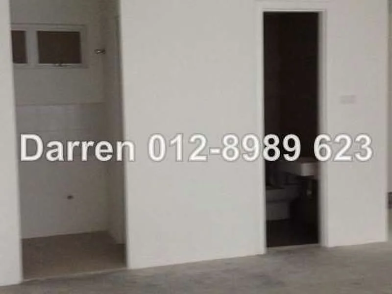 Room features: white painted walls, concrete flooring, doorway leading to bathroom, doorway leading to another room, window above sink area.