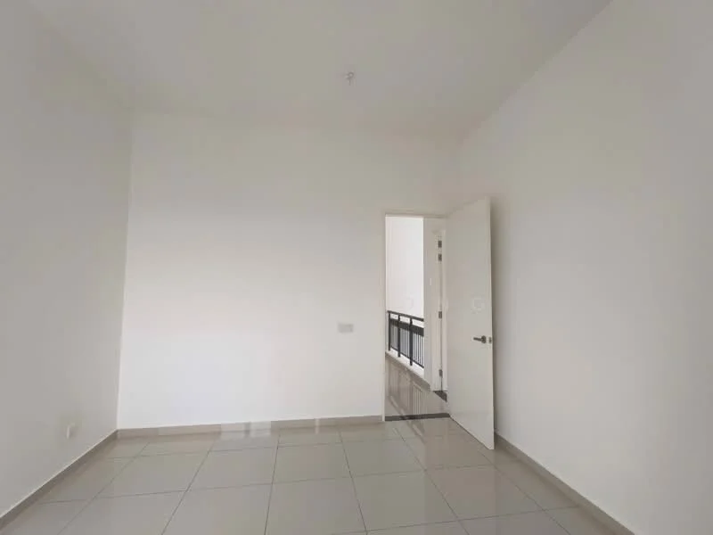 Room features: white painted walls, glossy ceramic tile flooring, single door, door frame, light fixture on ceiling.