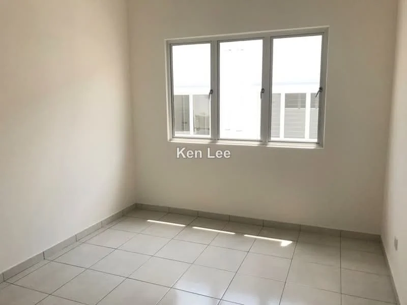 Room features: white painted walls, ceramic tile flooring, three casement windows, natural light from windows, no visible furniture, neutral color scheme.