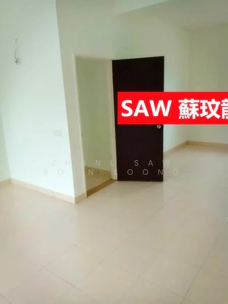 Room features: cream tiled flooring, white painted walls, single wooden door, light fixture on ceiling, corner wall with no visible decor.