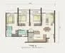 Floor plan: 2-bedroom 1-bathroom unit; features: open-plan kitchen-dining-living, master bedroom with ensuite bathroom, all bedrooms with windows, utility room, central foyer.