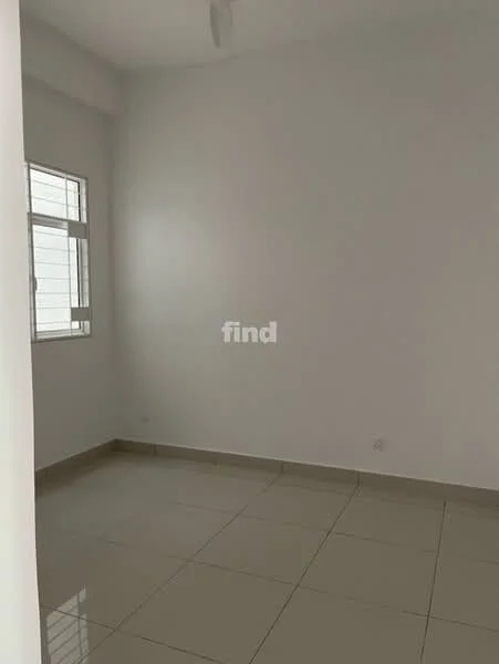Room features: white painted walls, glossy ceramic tile flooring, single window, neutral color scheme, no visible furniture, plain ceiling, no visible lighting fixtures; style: minimalist.