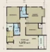 Floor plan: 3-bedroom 2-bathroom unit; features: open-plan kitchen-dining-living, master bedroom with ensuite bathroom, bedroom 2 with shared bathroom, utility room, central foyer, balcony off living room, 2 car porch, 1,379 sqft built-up.