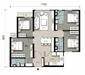 Floor plan: 3-bedroom 2-bathroom unit; features: open-plan kitchen-dining-living, master bedroom with ensuite bathroom, bedroom 2 with shared bathroom, utility room, balcony off living room, central foyer, 2 car porch, 1,200 sqft built-up.