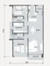 Floor plan: 2-bedroom 1-bathroom unit; features: open-plan kitchen-dining-living, master bedroom with ensuite bathroom, bedroom 2 with shared bathroom, utility room, balcony off living room, central foyer, 1 car porch.